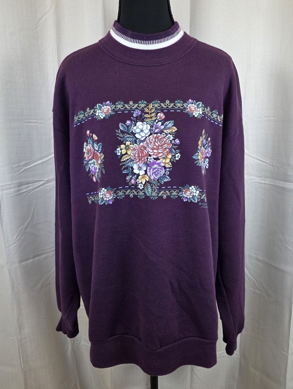 Vintage Morning Sun Floral Sweatshirt Purple Cottagecore Large
